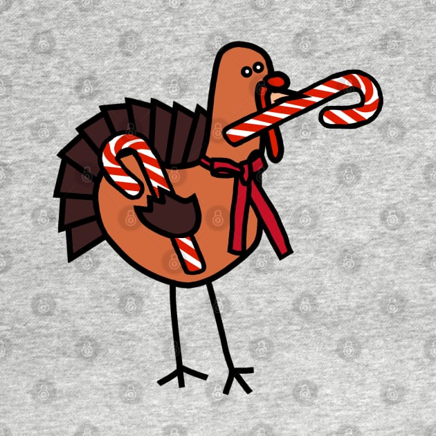 Thanksgiving Turkey Holding Christmas Candy Cane by ellenhenryart